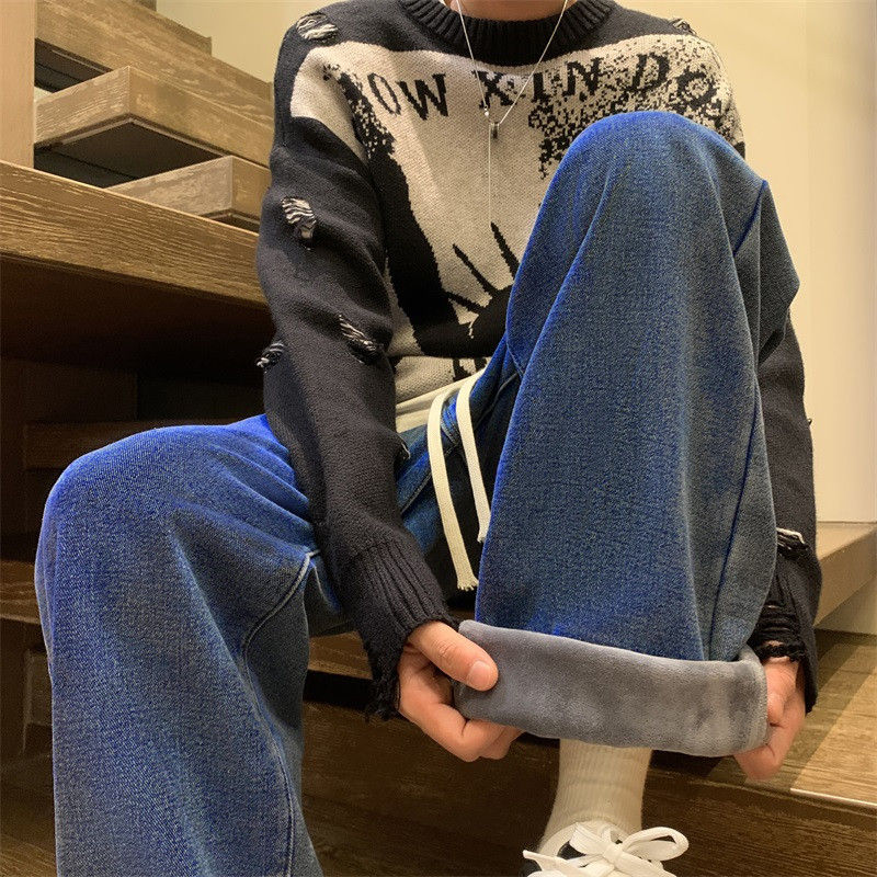 Miniatura: 2023 New Velvet Jeans Men's Autumn And Winter Loose Straight Pants Men