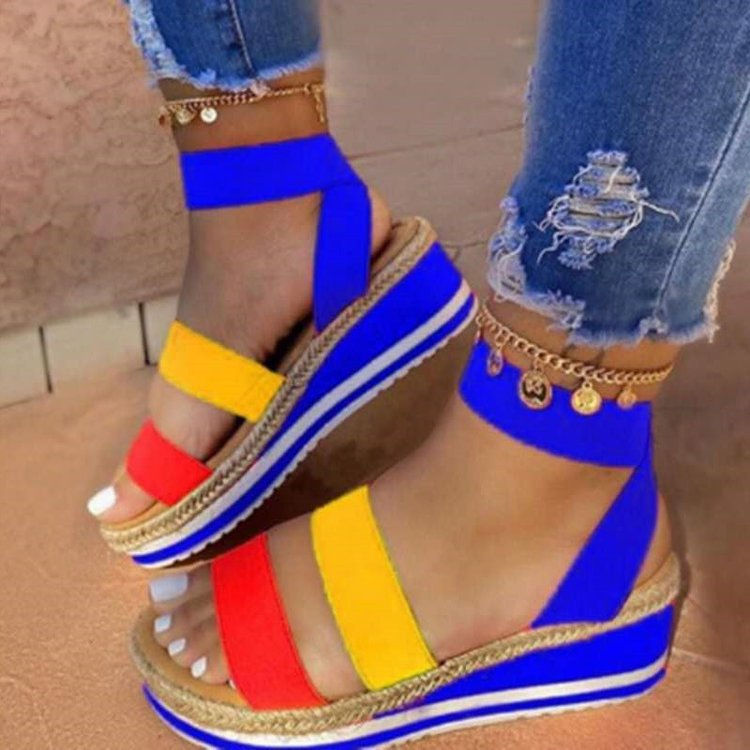 Miniatura: Women's Shoes Summer New Thick-soled Wedge Heel Color Matching Women'