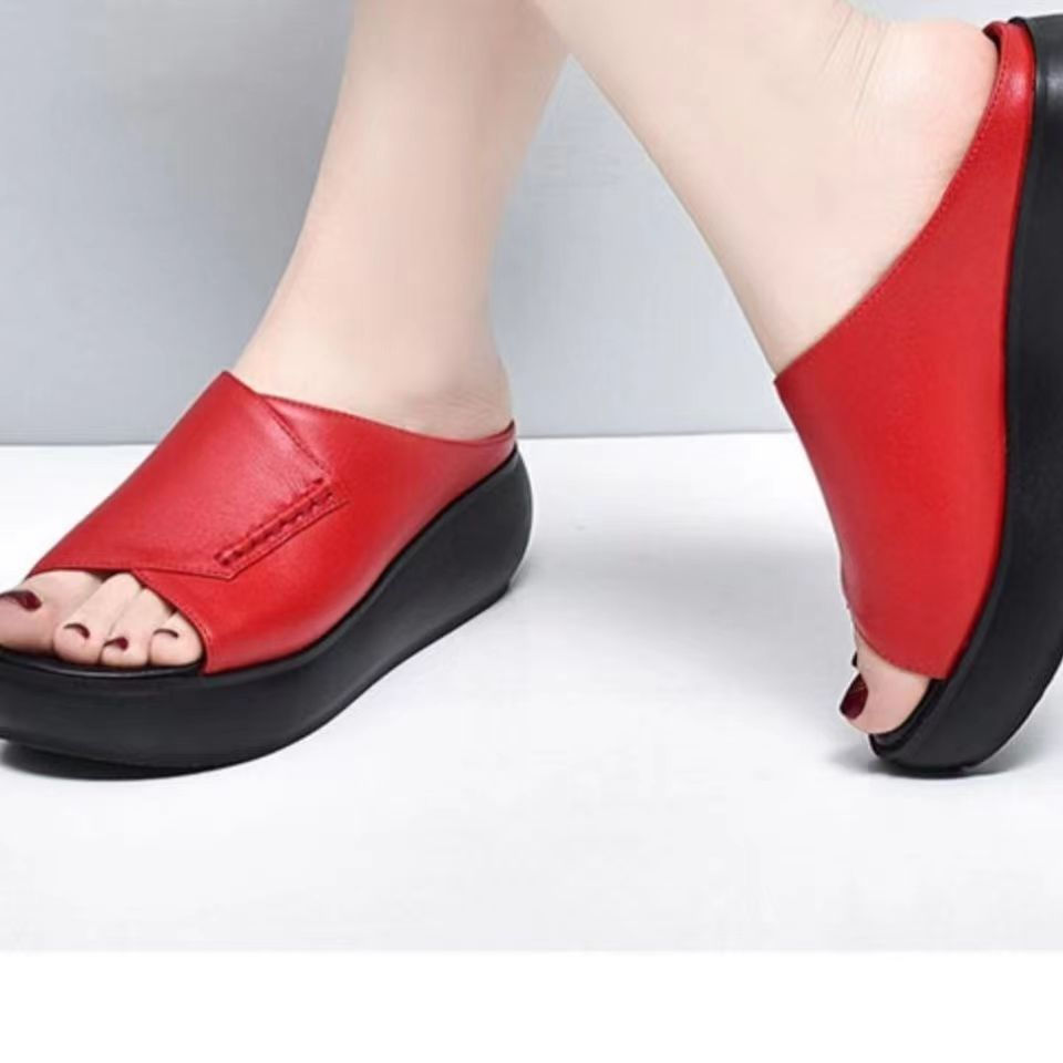 Miniatura: Real Soft Leather Thick-soled Soft-soled Mother Slippers Women's Summer Ne