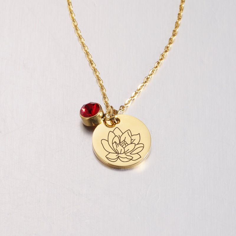 Miniatura: Stainless Steel Birthday Flower And Birthstone Necklace Pendant