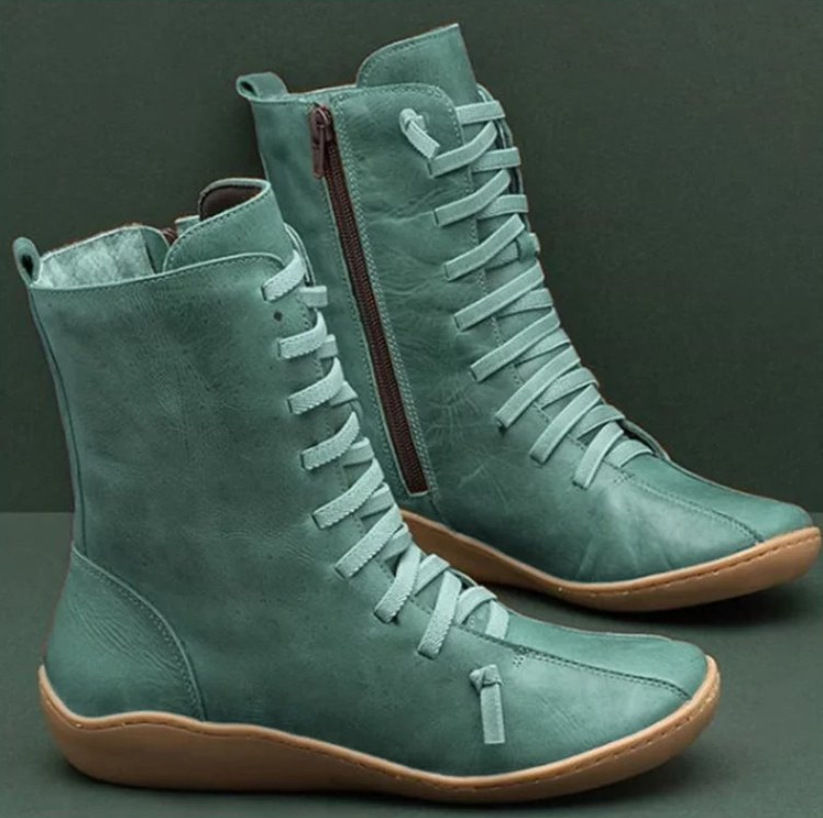 Miniatura: 2022 New Lace-up Side Zipper Ladies Boots Flat Heel Casual Shoes Low Barrel Mar