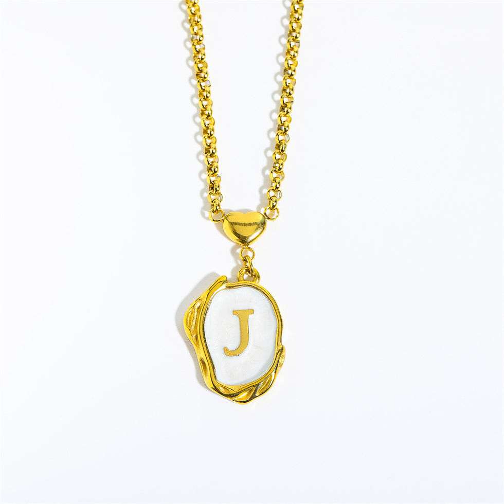 Miniatura: New 26 Letters Drop Oil Three-dimensional Stainless Steel Necklace 18K Gold-pla