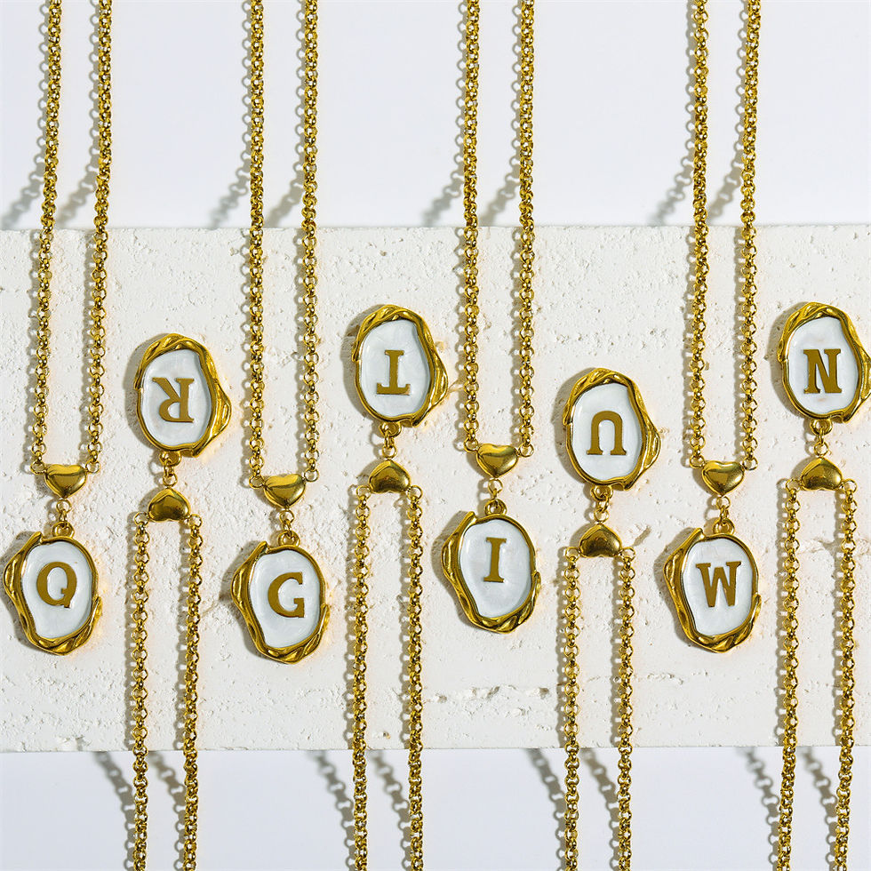 Miniatura: New 26 Letters Drop Oil Three-dimensional Stainless Steel Necklace 18K Gold-pla