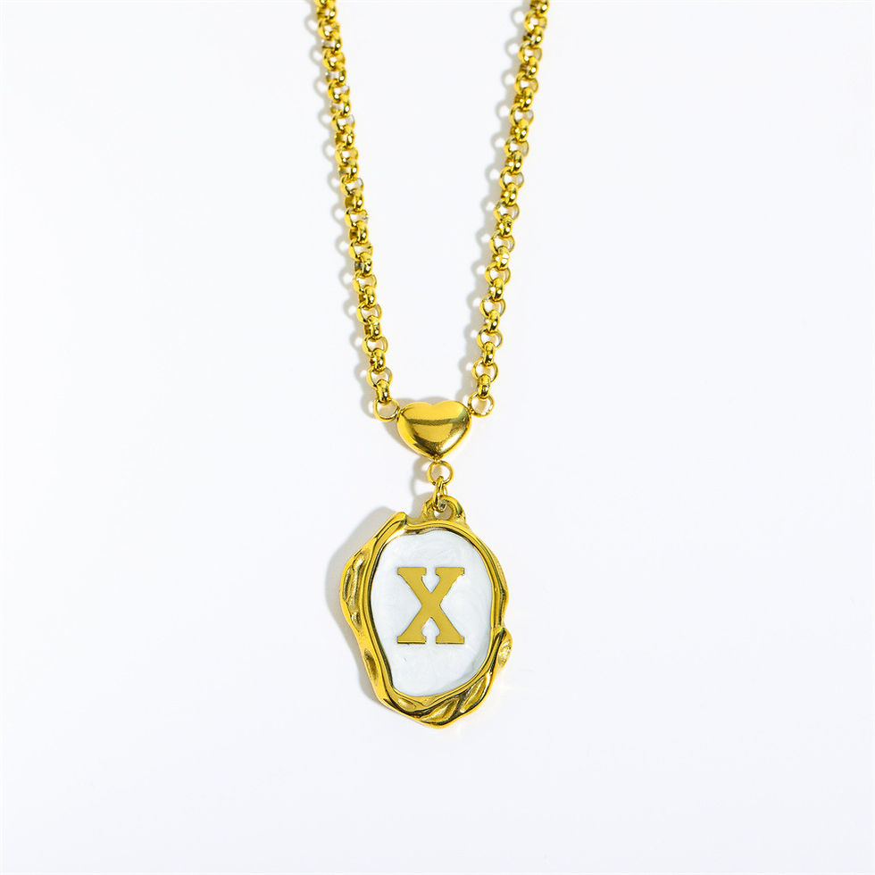 Miniatura: New 26 Letters Drop Oil Three-dimensional Stainless Steel Necklace 18K Gold-pla