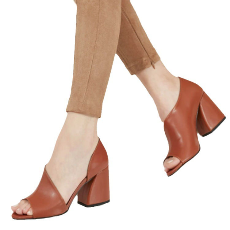 Miniatura: High-heeled Sandals For Women Thick Heel Fish Mouth Side Empty Slip-on Fashion 