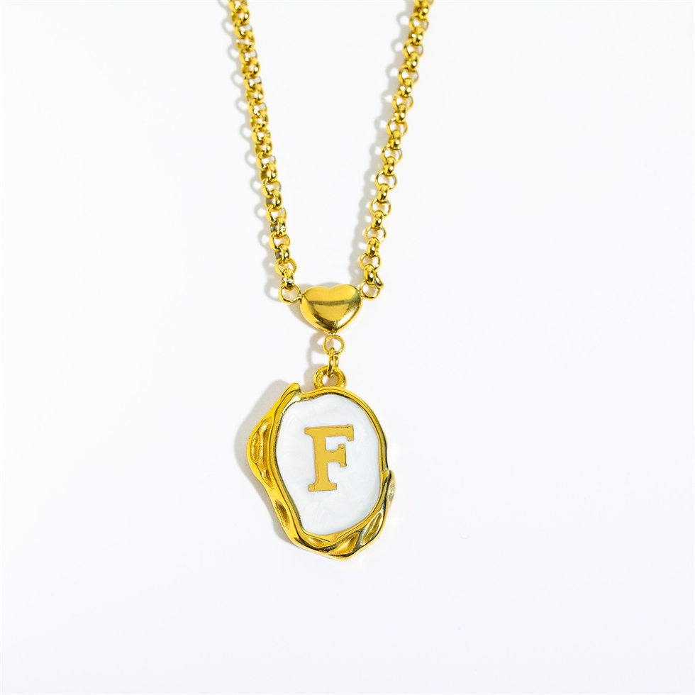 Miniatura: New 26 Letters Drop Oil Three-dimensional Stainless Steel Necklace 18K Gold-pla