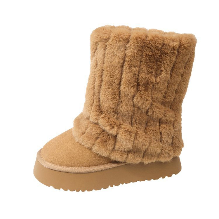 Thumbnail: Snow Boots For Women Plush And Cute Cream Short-tube Warm Fur Boots Winter Slee