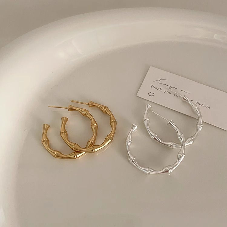 Miniatura: Bamboo Matte Metal Earrings For Women Design Niche Retro Simple Versatile Tempe