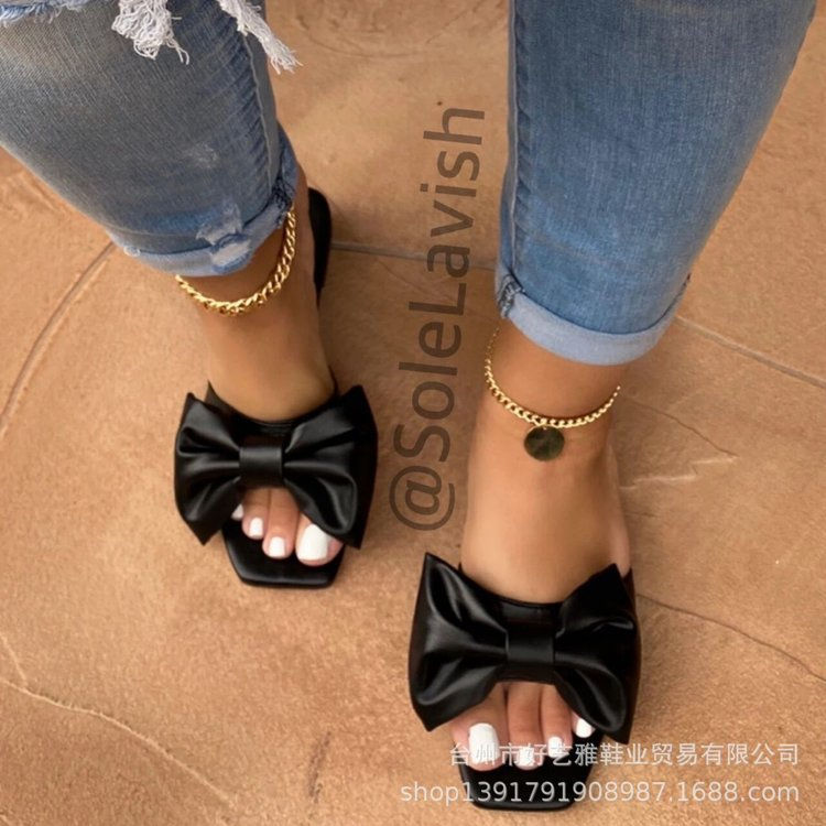Miniatura: Summer New Large Size Foreign Trade Women's Shoes Bow Square Head Low Heel