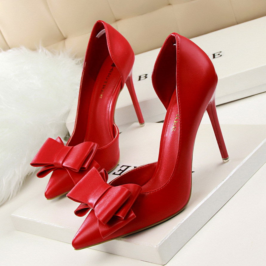 Miniatura: 3168-2 Korean Fashion Show Gas Sweet Bow High Heels Stiletto Heel Low-cut Point