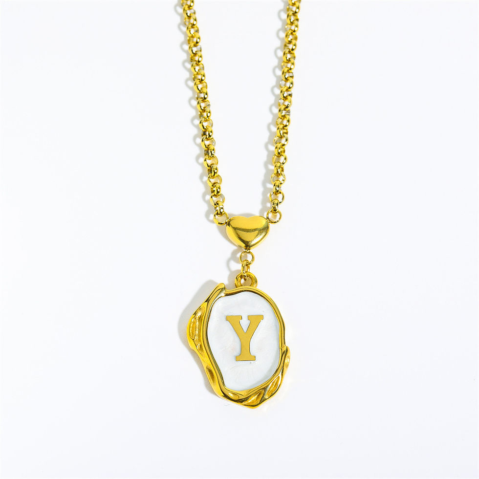 Miniatura: New 26 Letters Drop Oil Three-dimensional Stainless Steel Necklace 18K Gold-pla