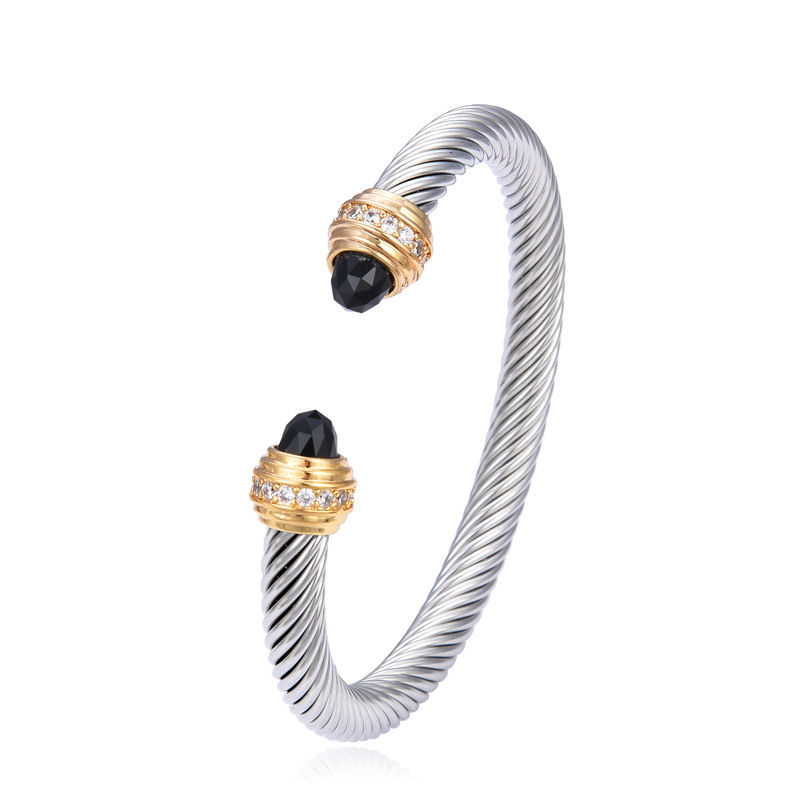 Miniatura: Titanium Steel Twisted Wire Room Gold Opening Bracelet Stainless Steel Brick Br