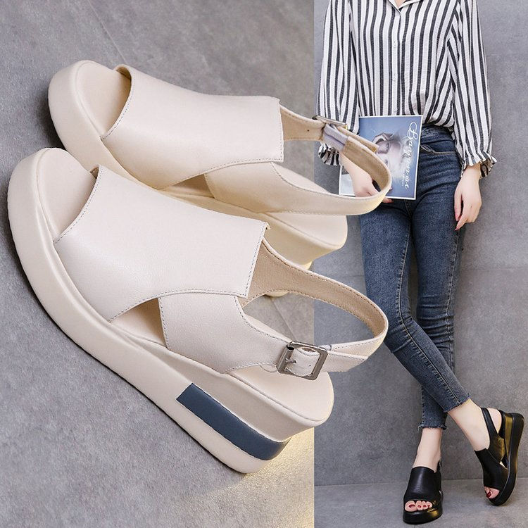 Miniatura: Thick-soled Platform Wedge Heel Shoes For Women's Summer Outer Wear Backsi