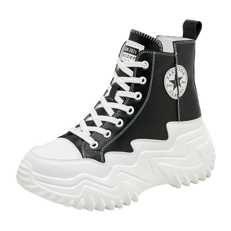 Miniatura: High-top Sports Shoes Women's White Shoes  New Thick-soled Dad Shoes Incre