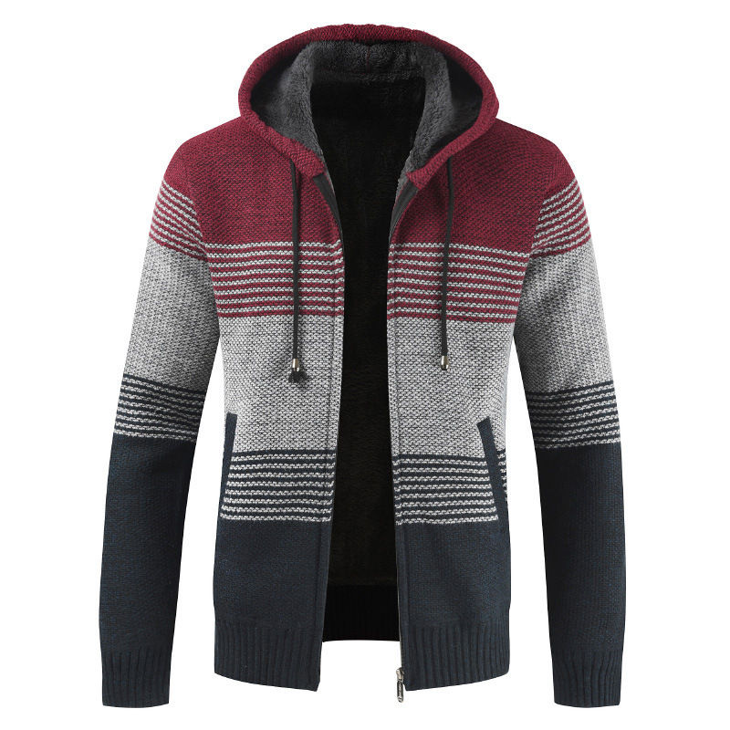 Miniatura: 2023 Autumn And Winter New Men's Velvet Padded Hooded Color Matching Sweat