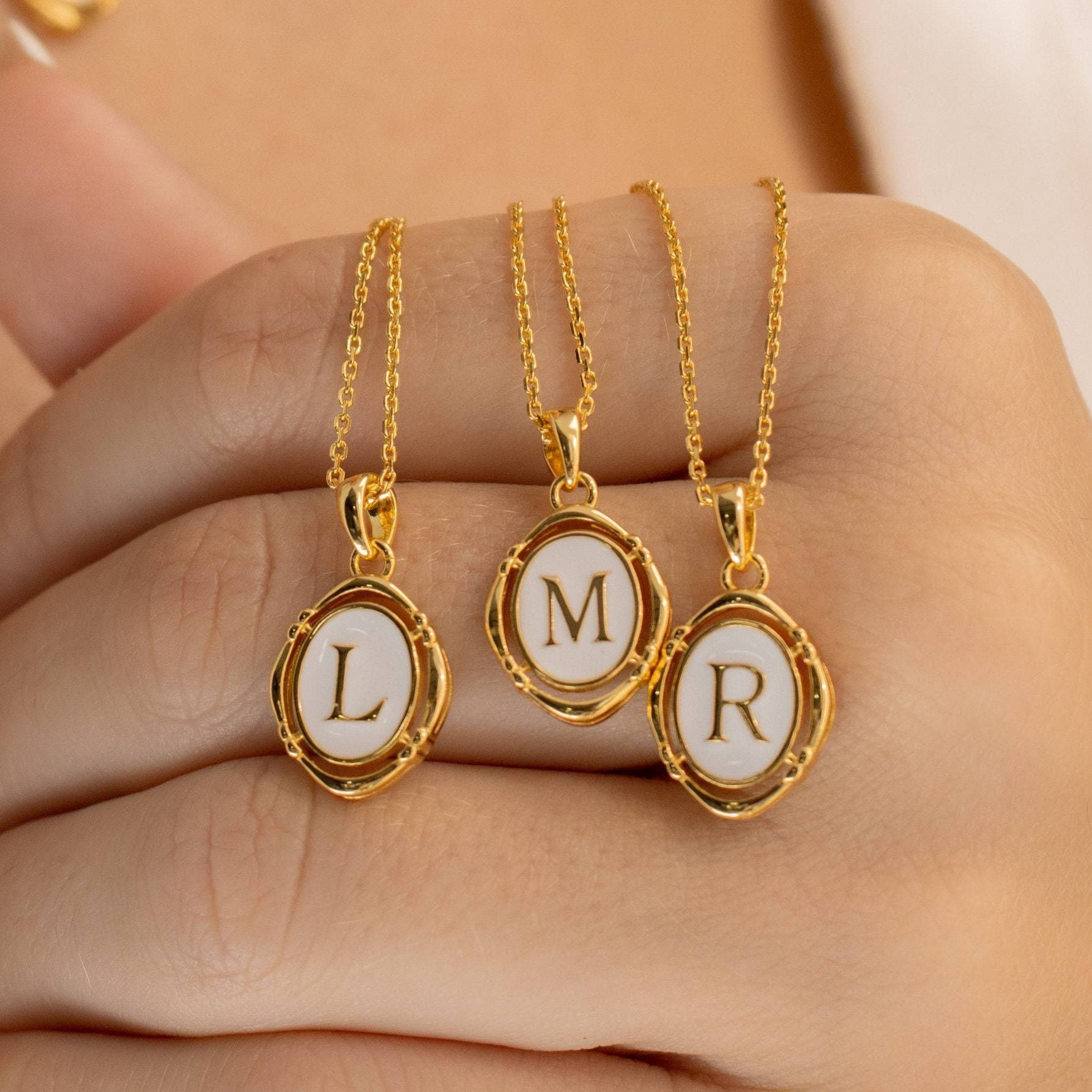 26 Letter Pendant Oval Necklace First Letter Word Necklace English Letter Coppe