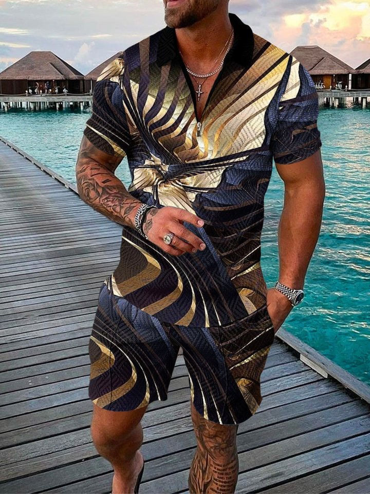 Miniatura: Cross-border Summer Foreign Trade Fashion Zipper Polo Shirt Suit Men's Cas