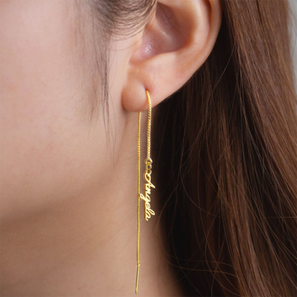 English Name Ear Wire Simple Custom Stainless Steel Long Earrings Ladies Gift T