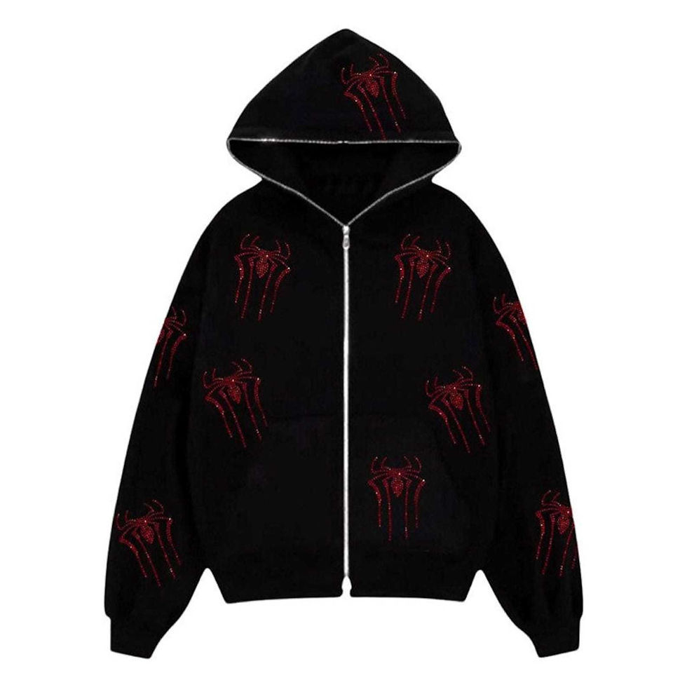 Miniatura: Y2K Rhinestone Spider Zip Up Hoodie Y2K Rhinestone Spider Long Zip Hoodie