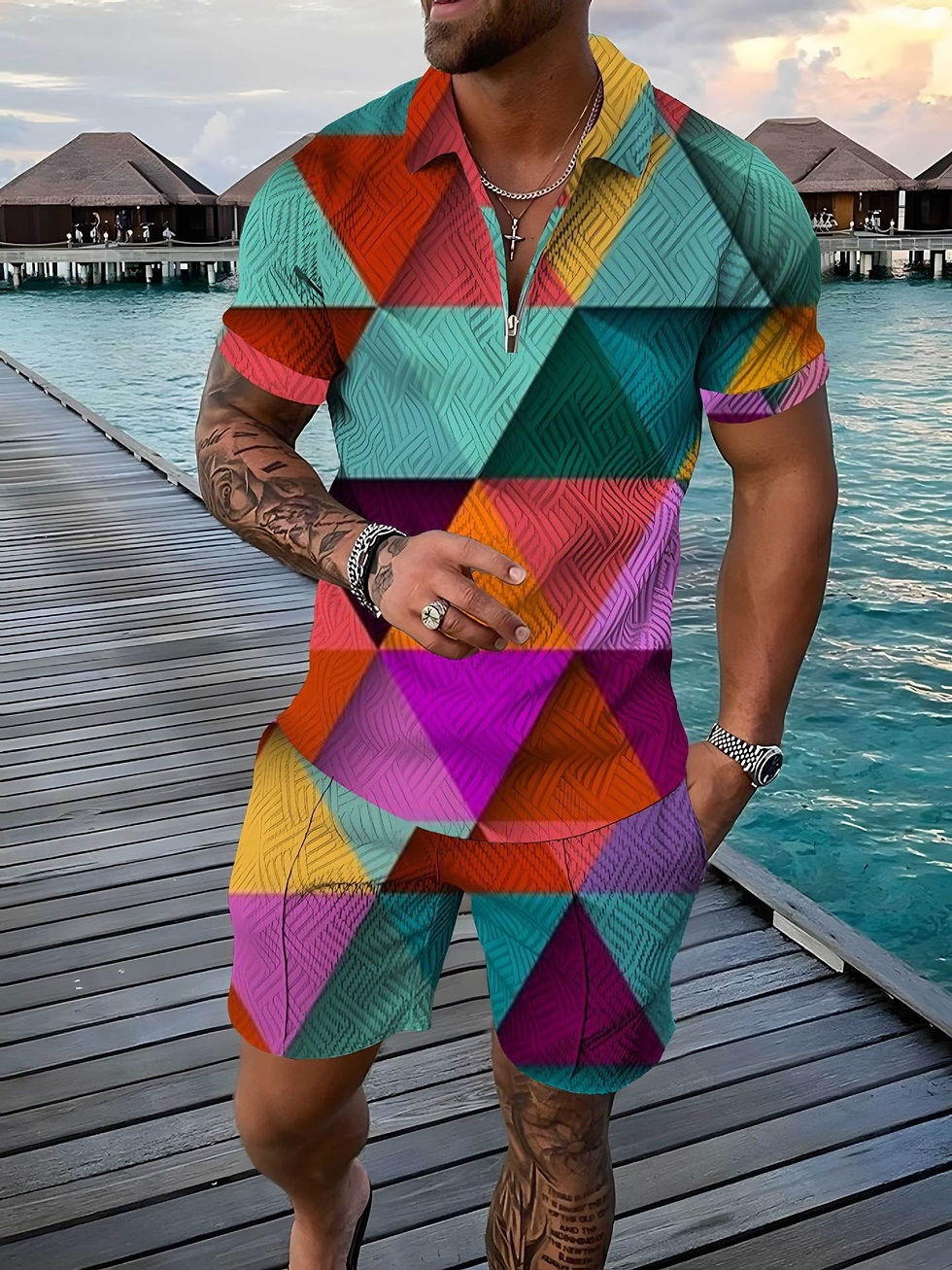 Miniatura: Cross-border Summer Foreign Trade Fashion Zipper Polo Shirt Suit Men's Cas