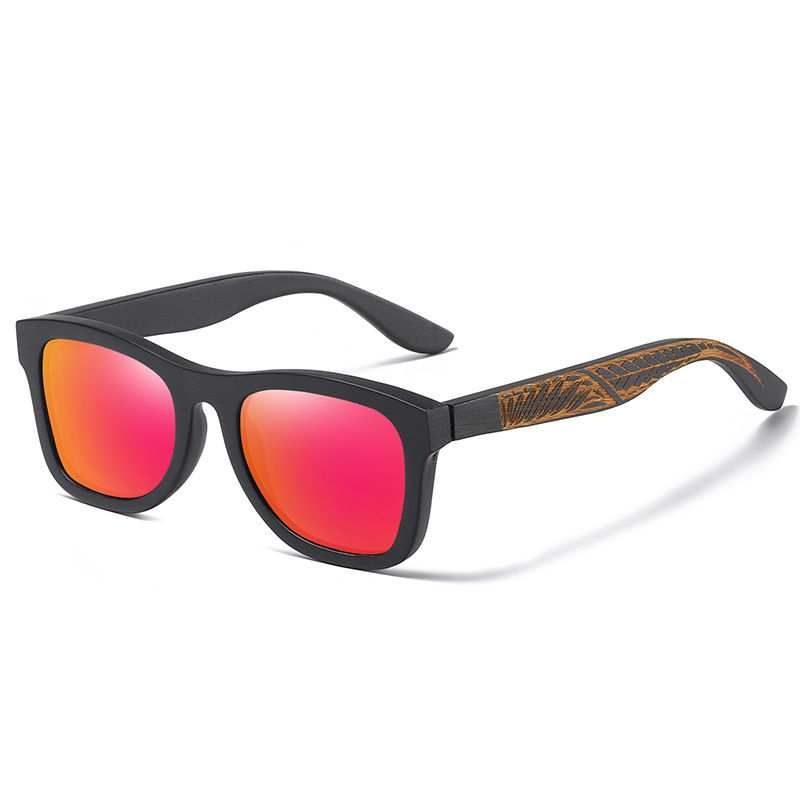 Miniatura: Brushed Bamboo Black, Stylish Polarized Sunglasses With Temple Pattern