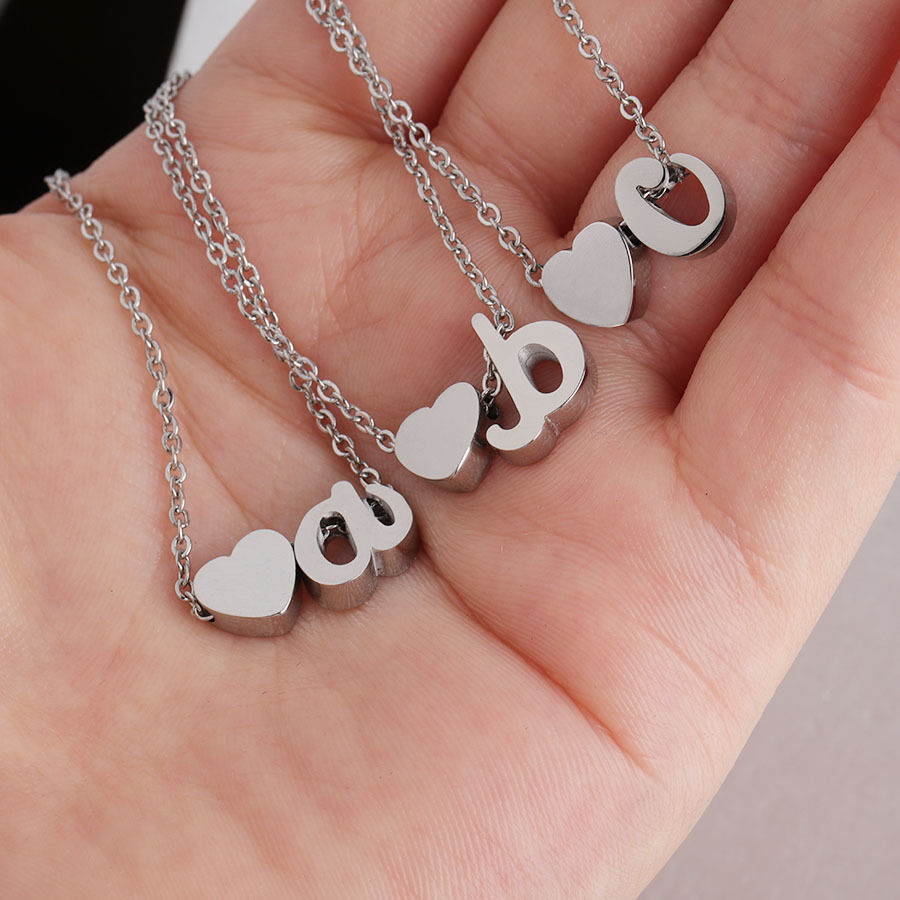 Miniatura: Mirror Stainless Steel Love Heart Heart + A- Z Small English Letters European A