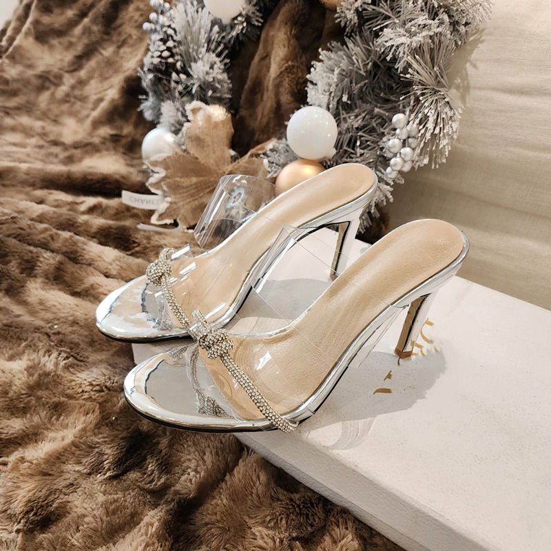 Miniatura: New Sandals, Rhinestone Twist High Heels, Transparent One-line Straps, Stiletto
