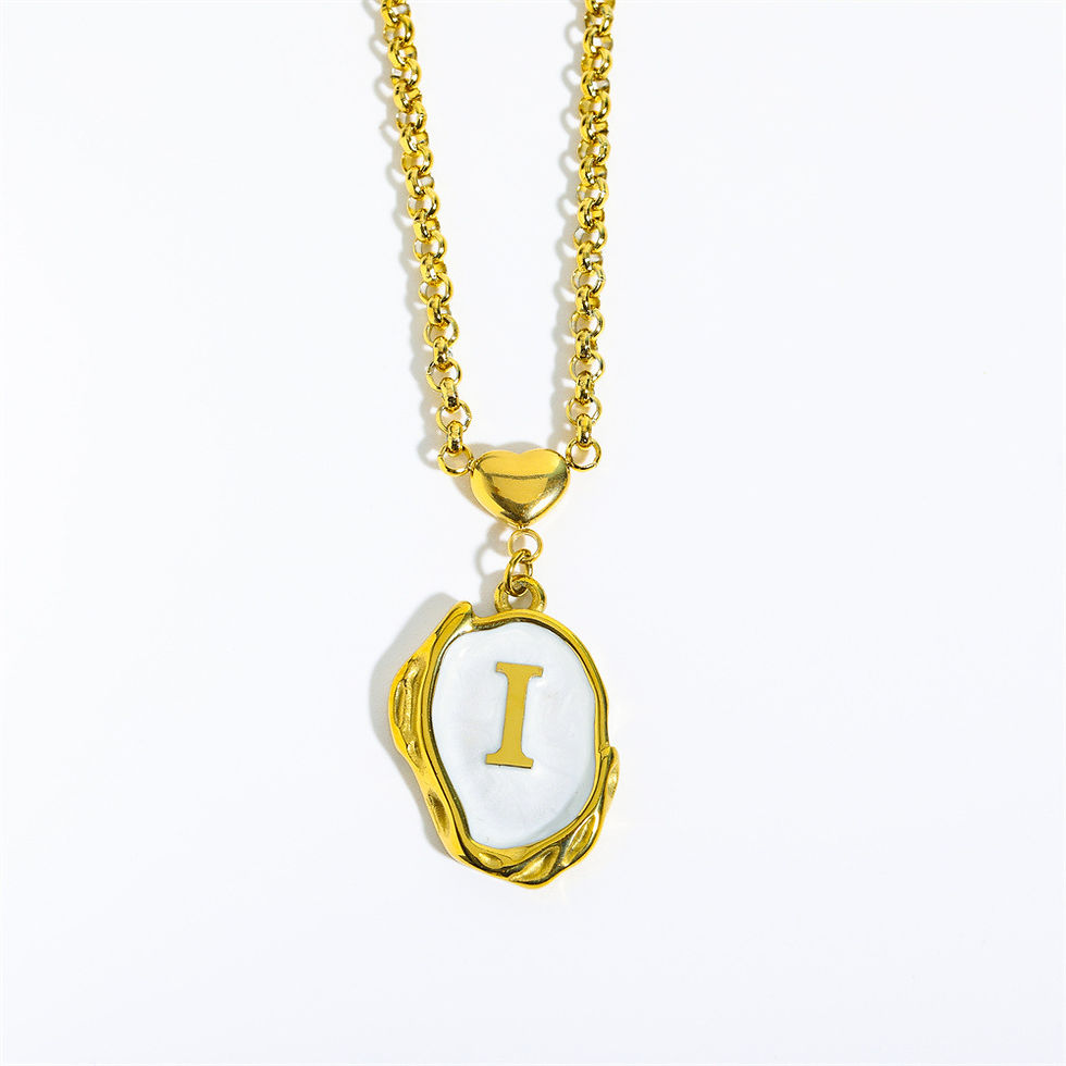 Miniatura: New 26 Letters Drop Oil Three-dimensional Stainless Steel Necklace 18K Gold-pla
