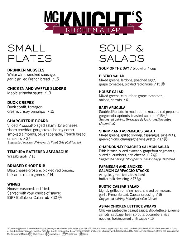 McKnight kitchen and faucet McKnight's Kitchen & Tap | Dinner Menu