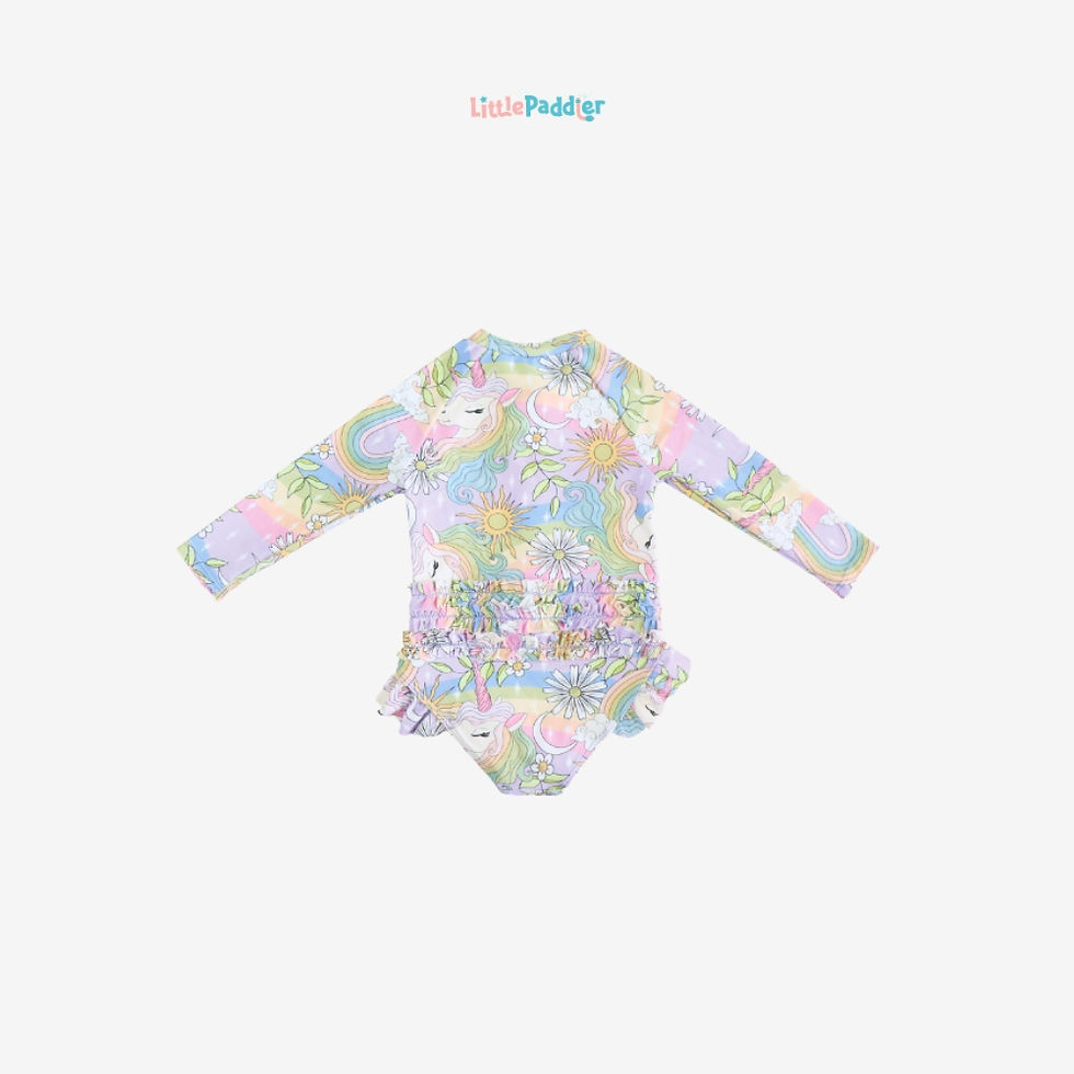 Thumbnail: Little Paddler Charlotte UPF50+ Long Sleeve One-Piece Rash Guard | Ruffled On