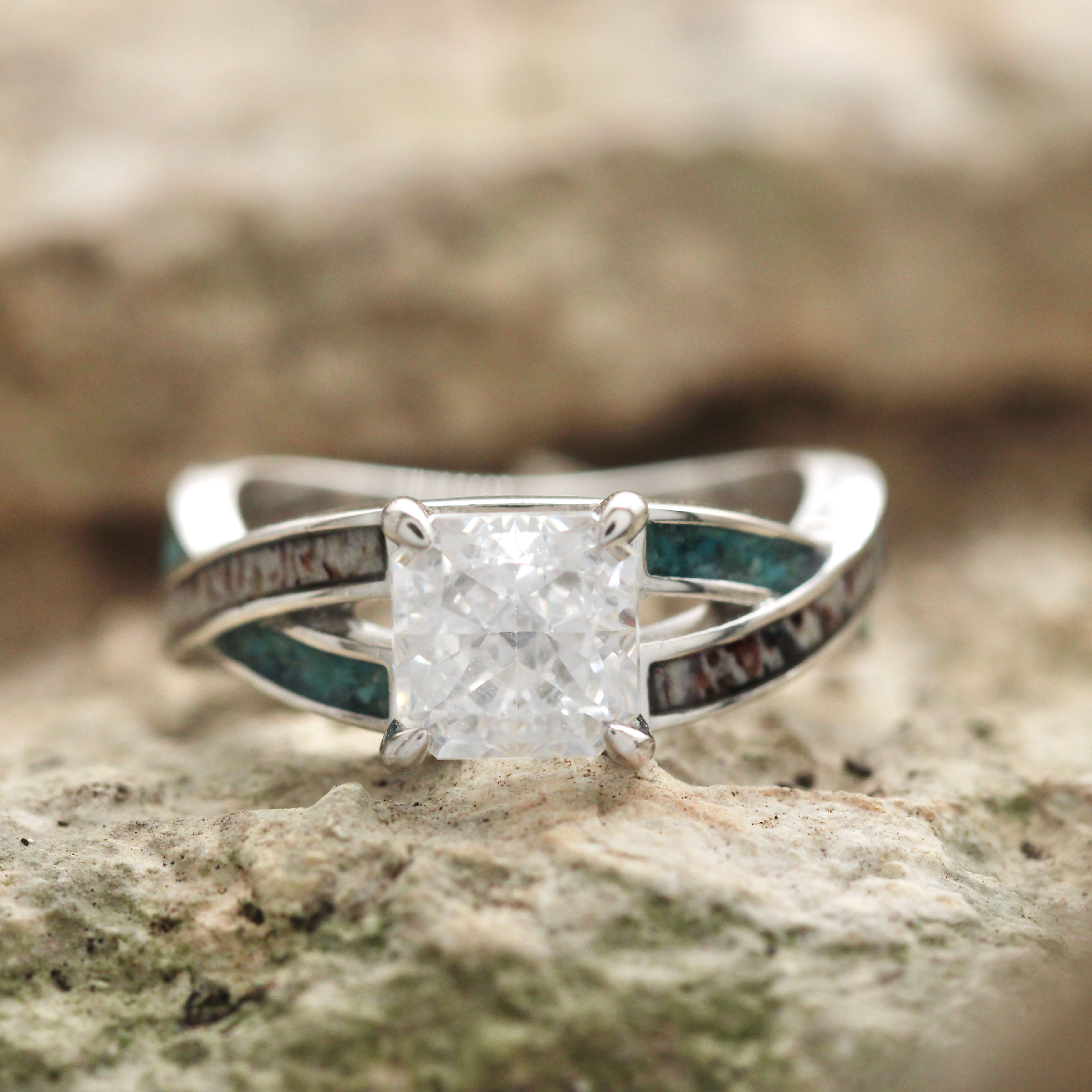 Anabel with turquoise and antler princess cut