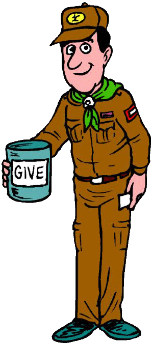 Adult Volunteer in uniform holding a donation can