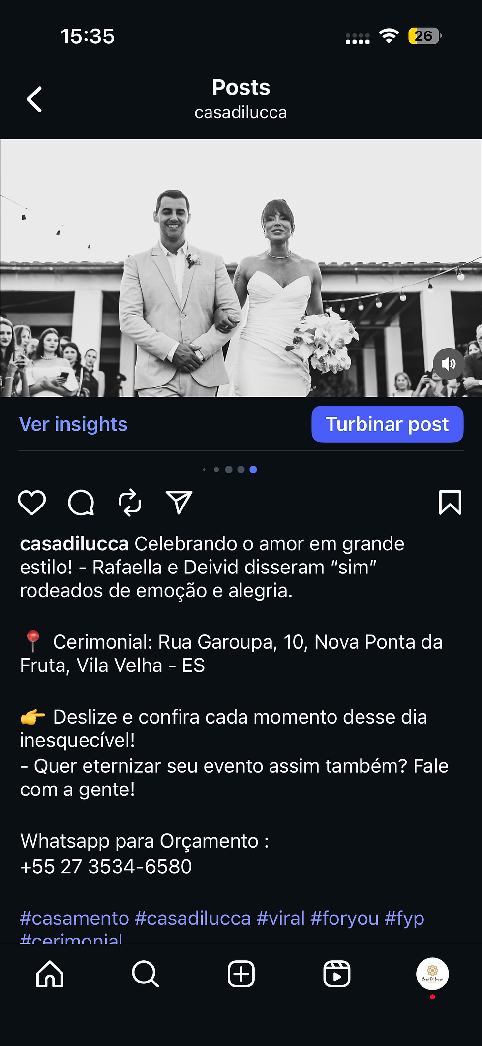 Imagem mostrando nossa legenda e post na conta de cliente