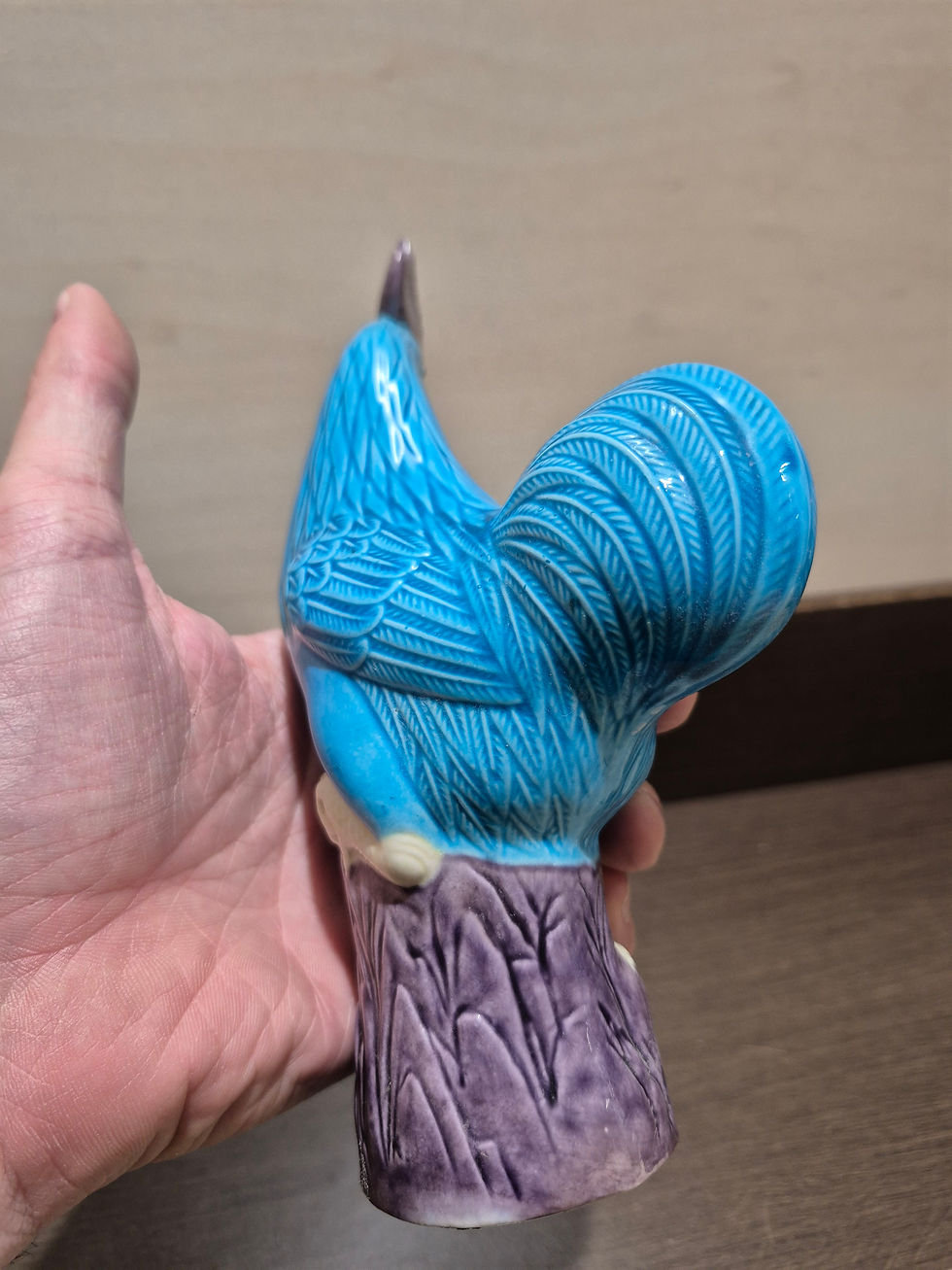 Miniature : Coq Ancien Porcelaine Chine Bleu Turquoise
