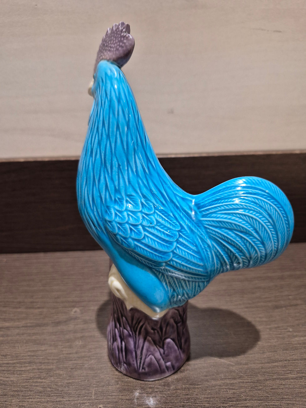 Miniature : Coq Ancien Porcelaine Chine Bleu Turquoise