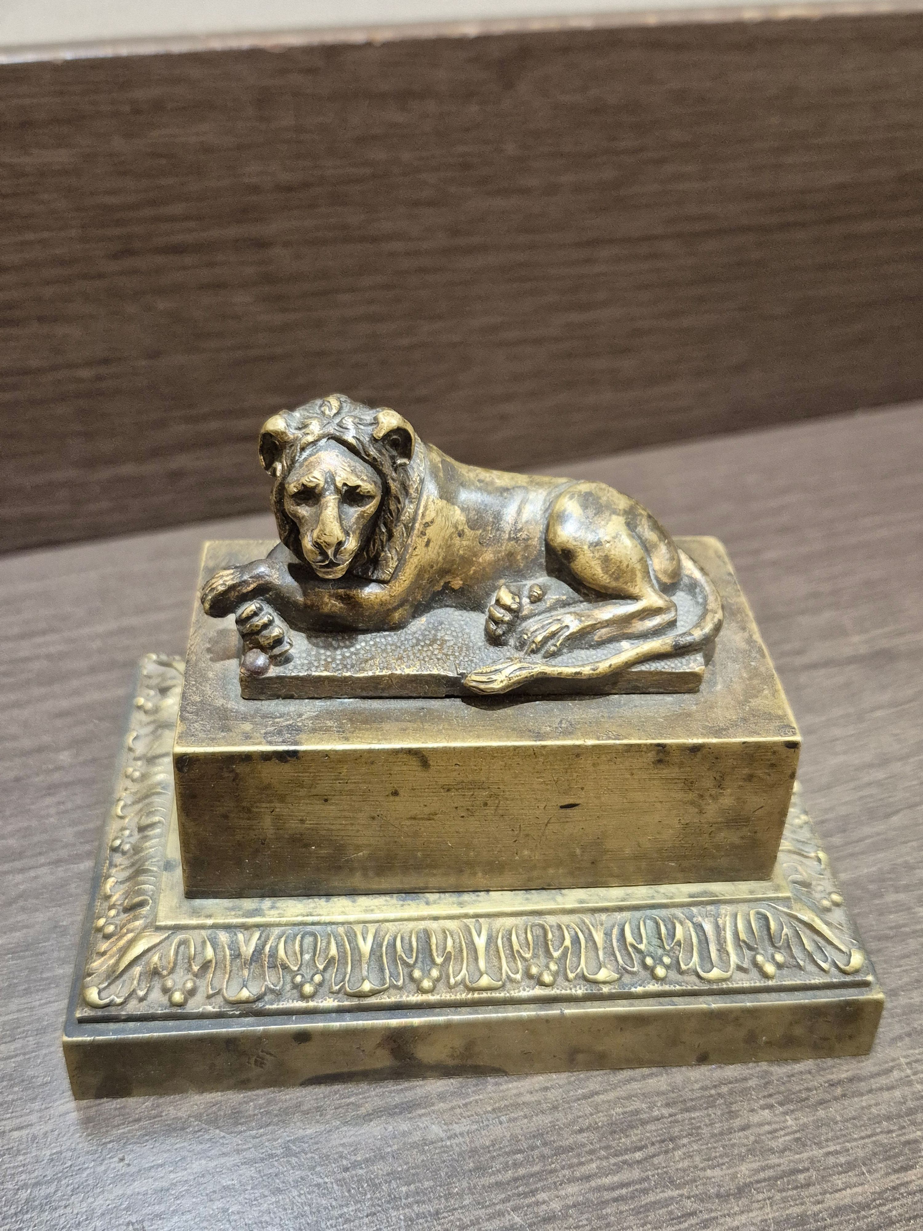Encrier Lion Bronze Empire 1820 Ancien