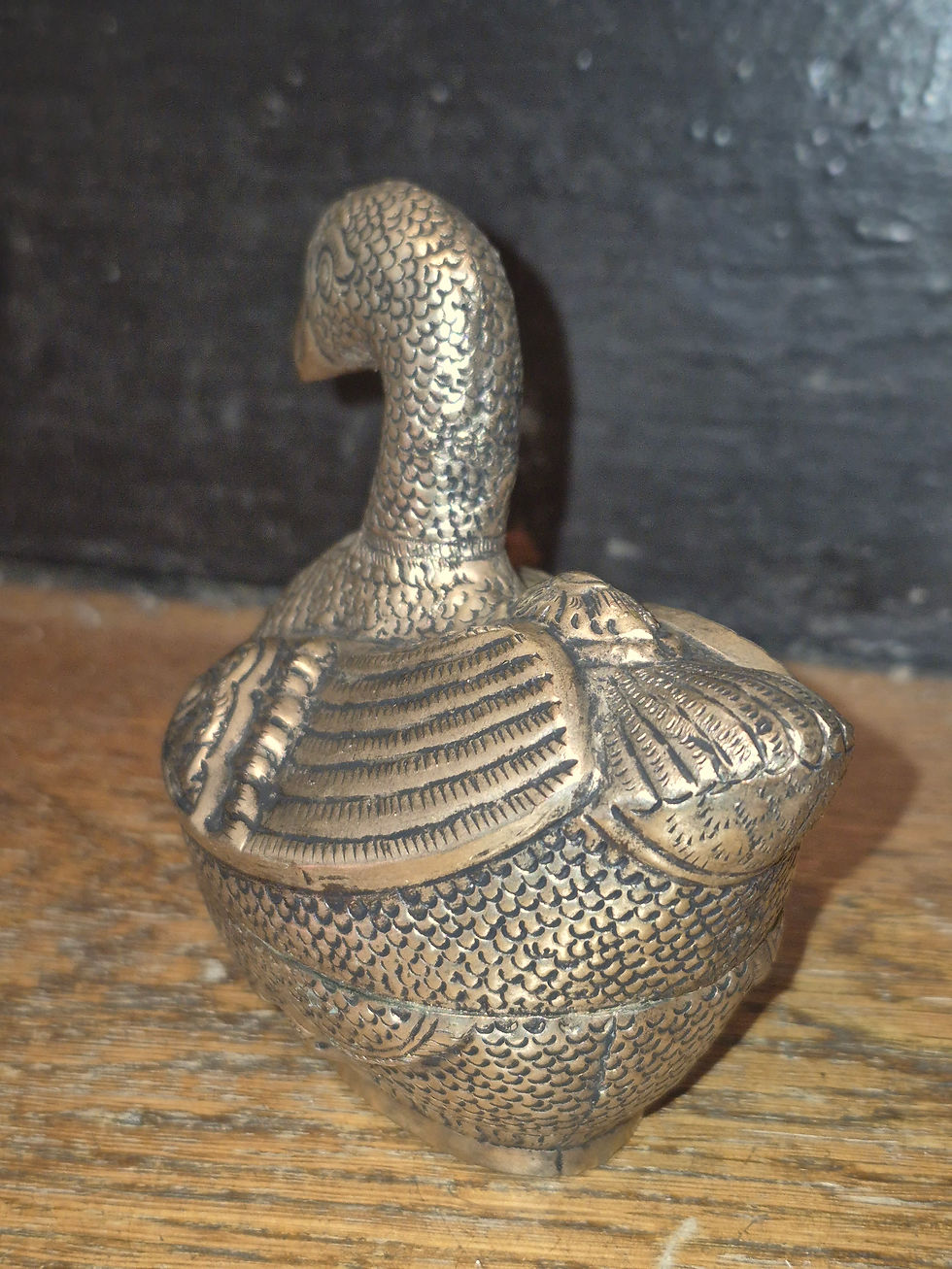 Miniature : Boîte A Chaux Betel Khmer Cambodge Canard XIXeme Argent Massif