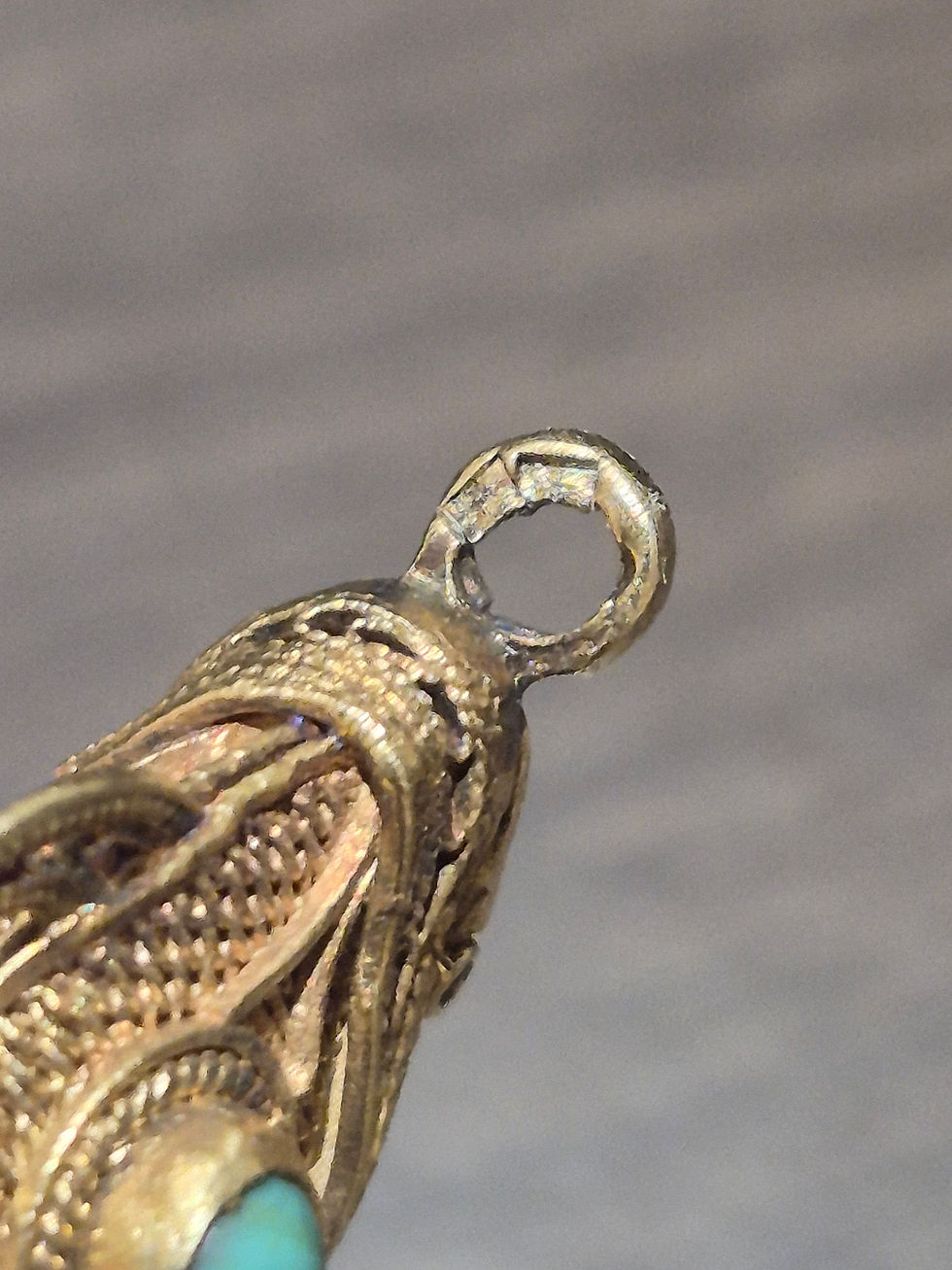 Thumbnail: Pendentif Ancien Boîte Châtelaine Argent 800 Poisson Articulé Turquoise Vermeil