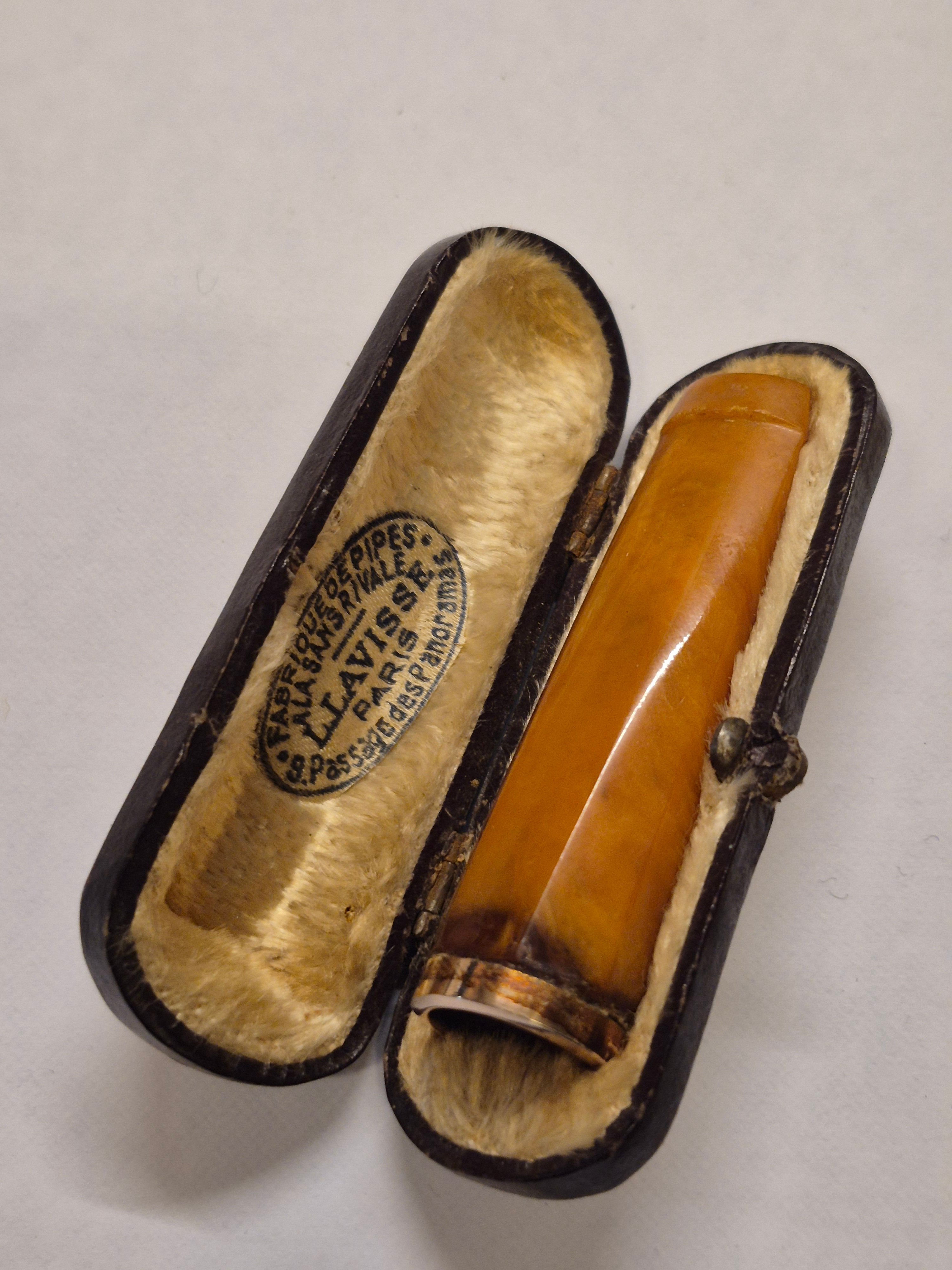 Fume Cigarette Ancien Ambre et Argent 900