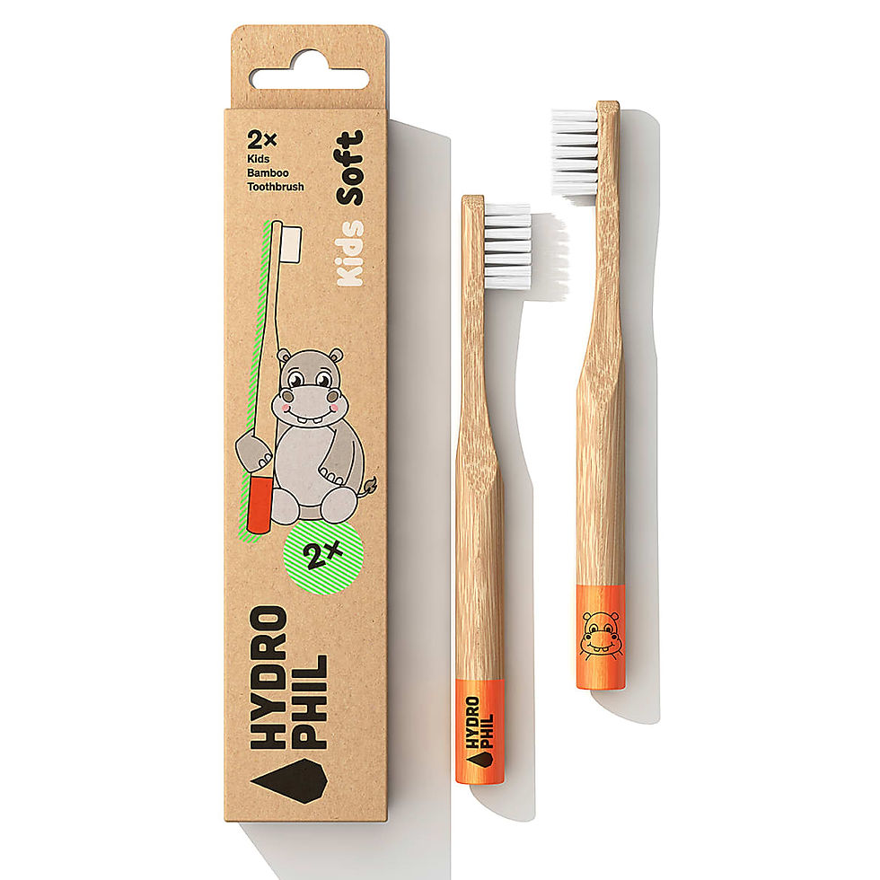Kids Bamboo Toothbrush with Soft Bristles - Red Handle (Hippo)