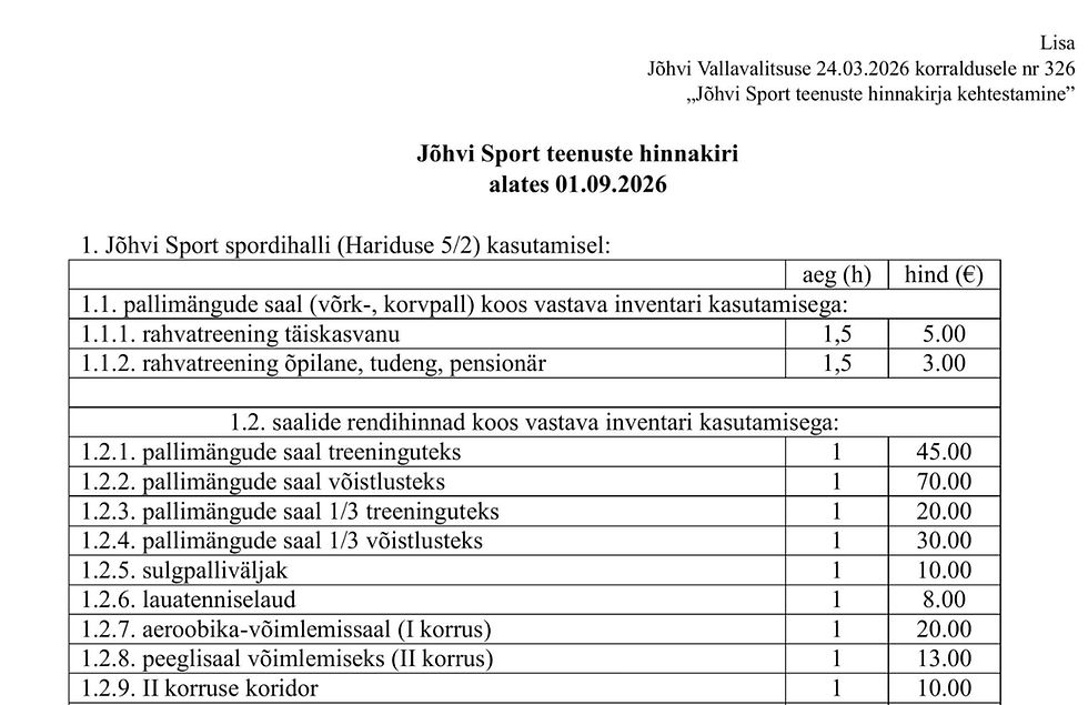 Alates 1. septembrist rakendub uus hinnakiri