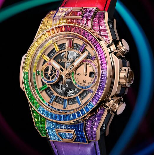 Replica Hublot Big Bang Unico Full Baguette King Gold Rainbow 45mm Watches Review 2