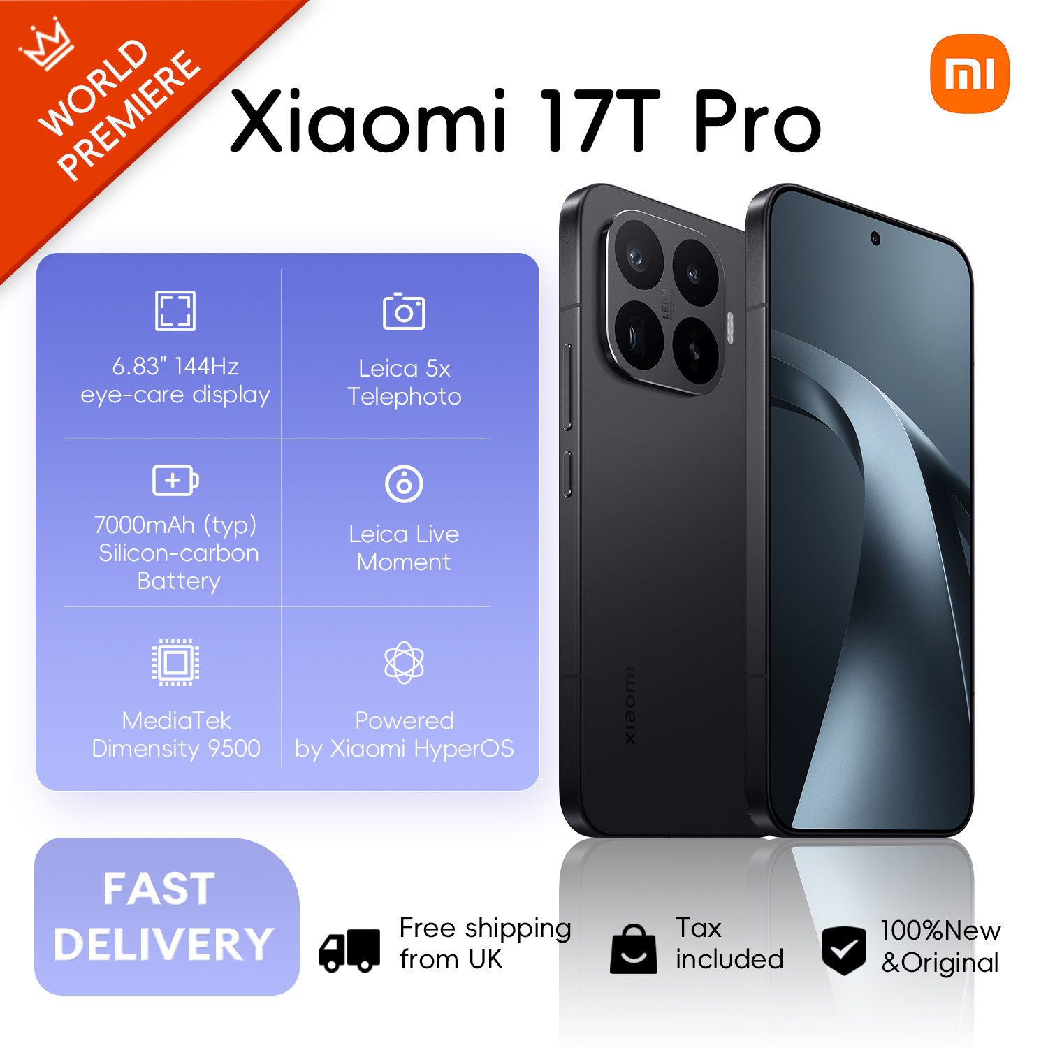 Xiaomi 17T Pro 5G, 12+256GB Global Version, 6.83" 144Hz 1.5K AMOLED Display 50MP