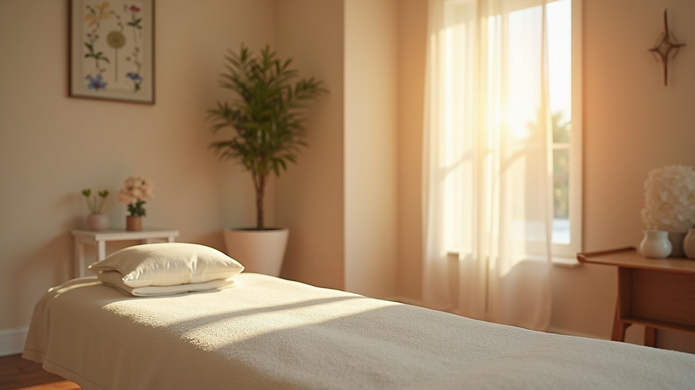 Eye-level view of a peaceful reflexology room with soothing colors