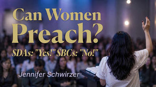 Dark haired woman speaking to congregation
