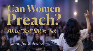 Dark haired woman speaking to congregation