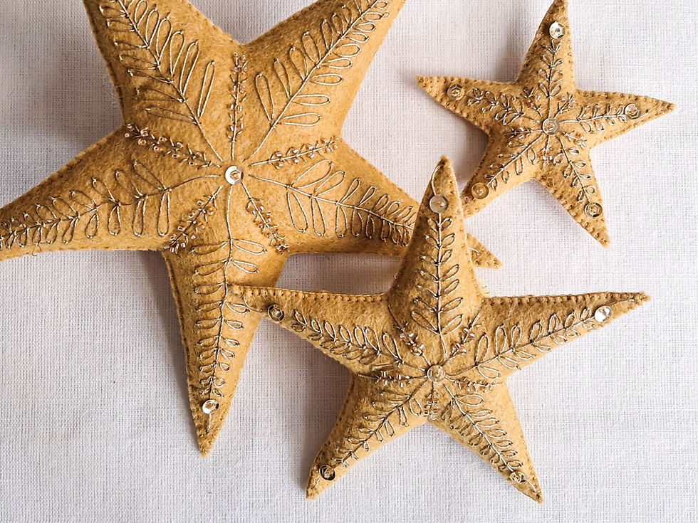 hand embroidered felt christmas tree stars in 3 sizes