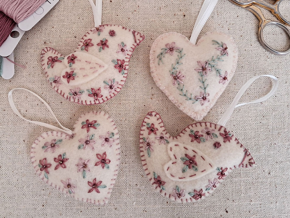 felt hand embroidery valentines day ornaments