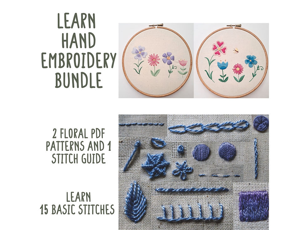 hand embroidery pattern bundle with stitch guide