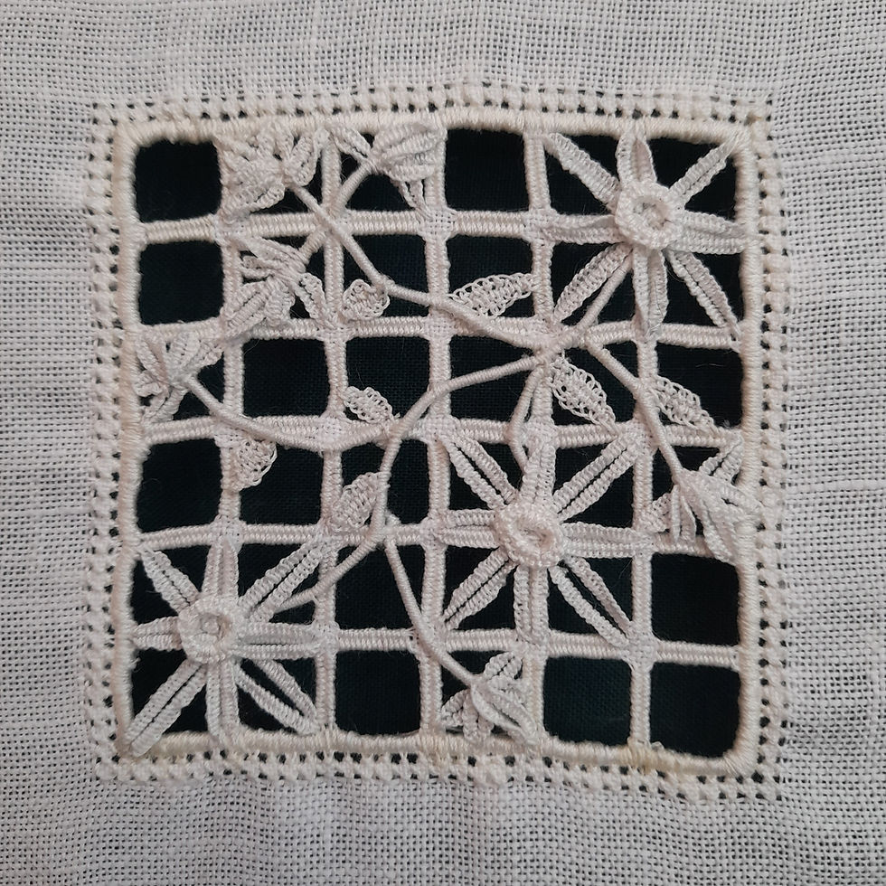 floral reticello embroidery